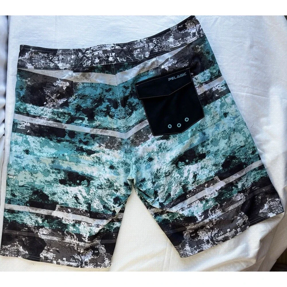Pelagic Argonaut Mens Surfing Boardshorts Coral Camo Blue Size 38